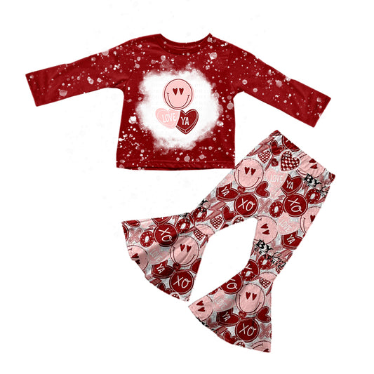 Baby Girls Love Valentines Tee Shirts Bell Bottom Pants Clothes Sets Preorder