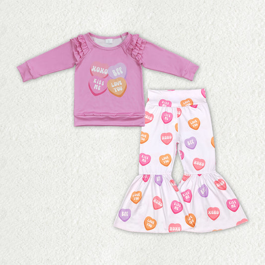 Baby Girls Valentines XOXO Tops Bell Pants Clothes Sets