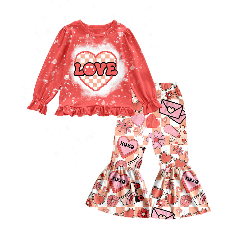 Baby Girls Valentines Love Red Tee Shirts Bell Pants Clothes Sets Preorder