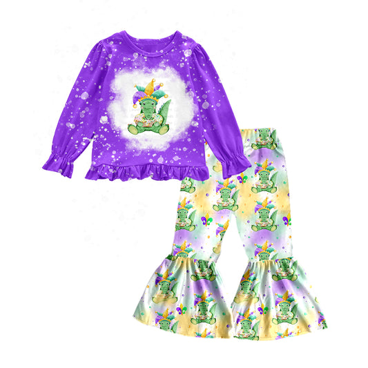 Baby Girls Mardi Gras Crocodile Tee Shirts Bell Pants Clothes Sets Preorder