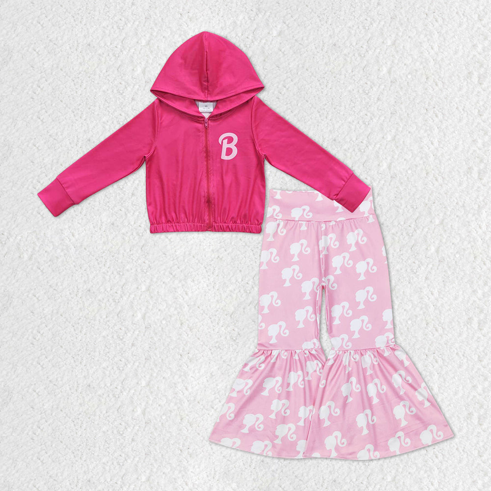 Baby Girls Pink Doll Hooded Top Bell Pants Clothes Sets