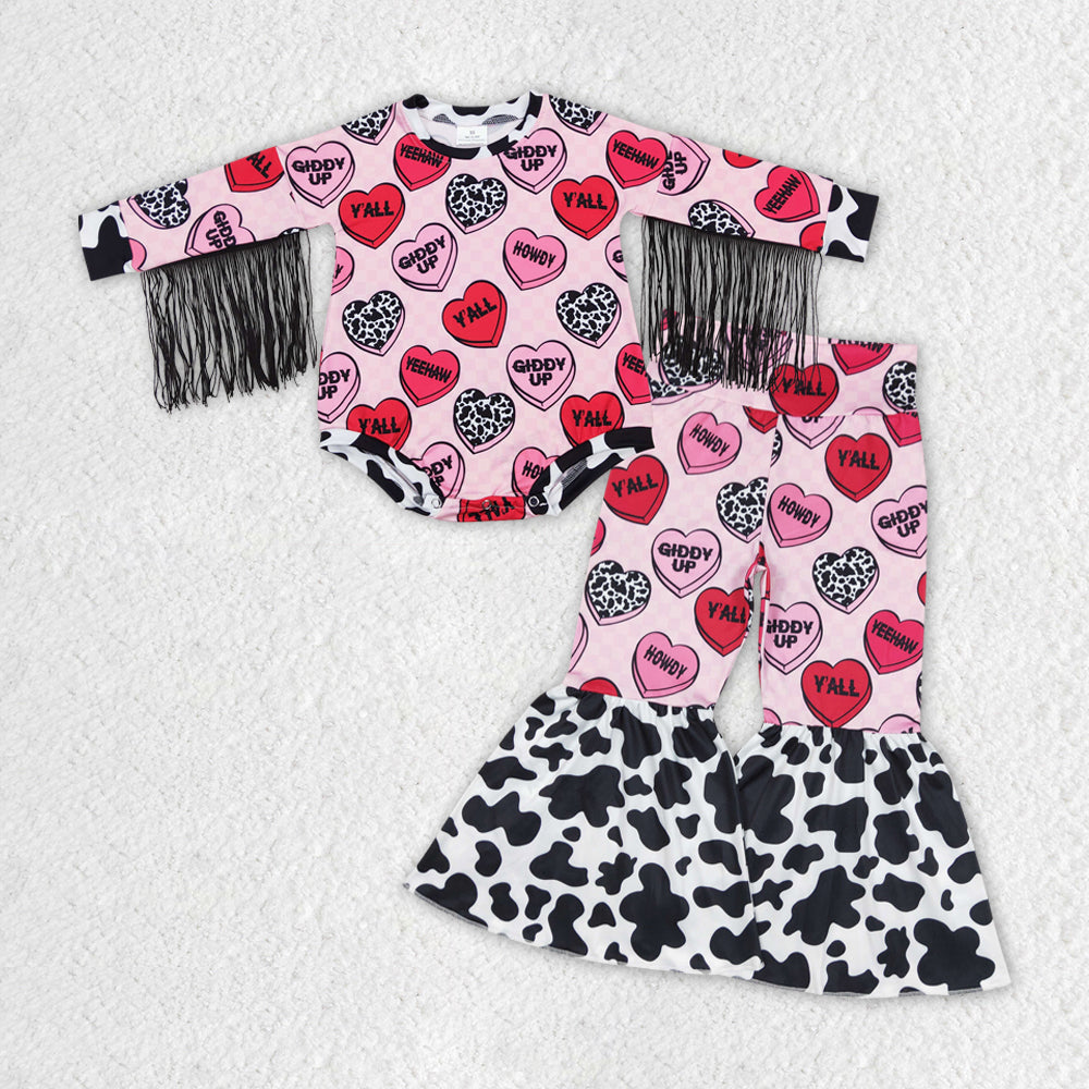Baby Infant Girls Valentines Hearts Romper Pants Clothes Sets