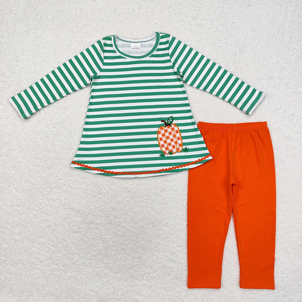 Baby Girls Green Stripes Pumpkin Tunic Top Legging Clothes Sets