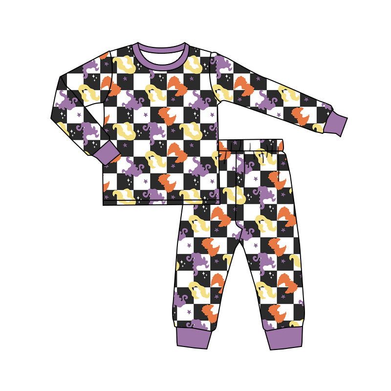 Baby Girls Halloween Witches HP Top Checkered Pants Pajamas Clothes Sets Preorder