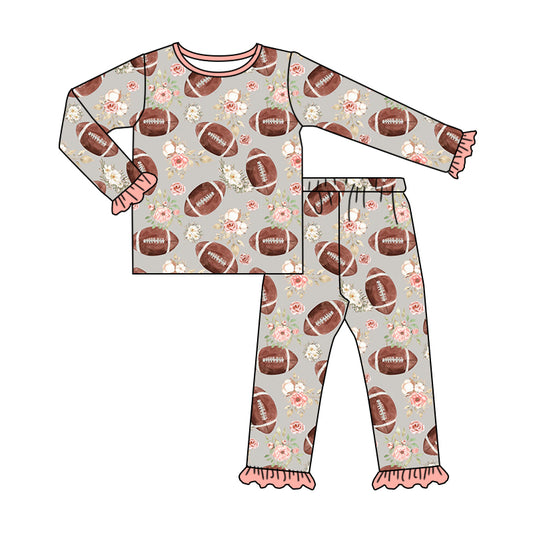 Baby Girls Football Flowers Shirt Tops Pants Pajamas Clothes Sets Preorder