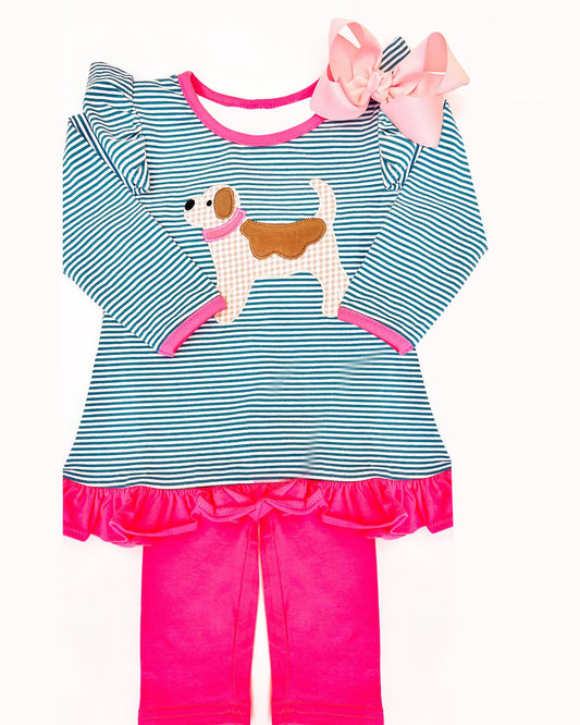 Baby Girls Dog Stripes Long Sleeve Tunic Legging Clothes Sets Preorder