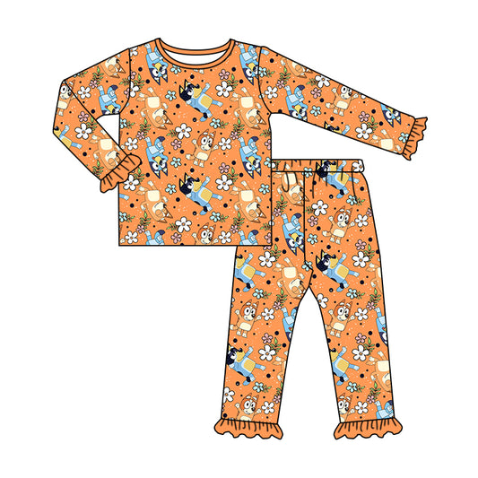 Baby Girls Dogs Flowers Top Pants Pajamas Clothes Sets Preorder