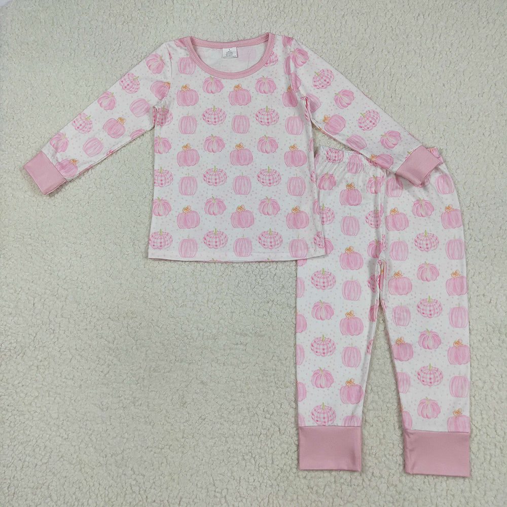Baby Girls Bamboo Pink Pumpkin Top Pants Pajamas Clothes Sets