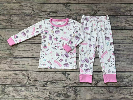 Baby Girls Birthday Pink Shirt Pants Pajamas Clothes Sets