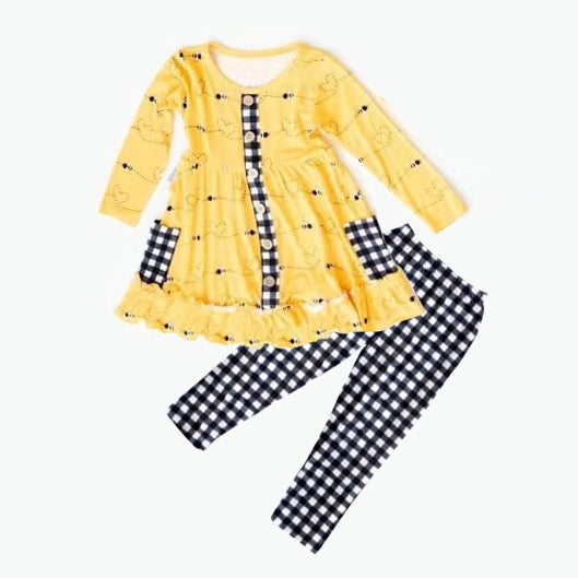 Baby Girls Bee Hearts Long Sleeve Tunic Top Legging Clothes Sets Preorder