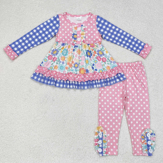 Baby Girls Colorful Flowers Tunic Ruffle Pants Clothes Sets