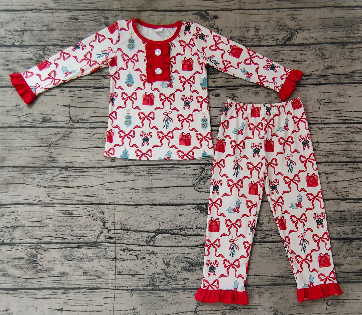 Baby Girls Christmas Candy Cane Bamboo Pajamas Outfits Clothes Sets