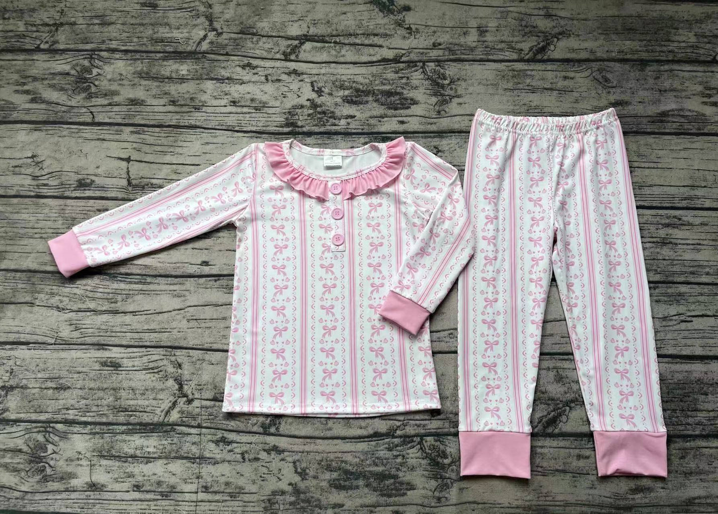 Baby Girls Pink Bows Christmas Shirt Pants Pajamas Clothes Sets