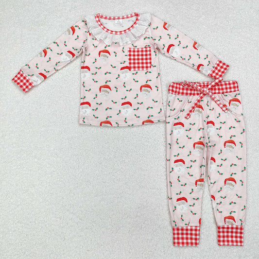 Baby Girls Pink Sants Christmas Bamboo Pajamas Clothes Sets