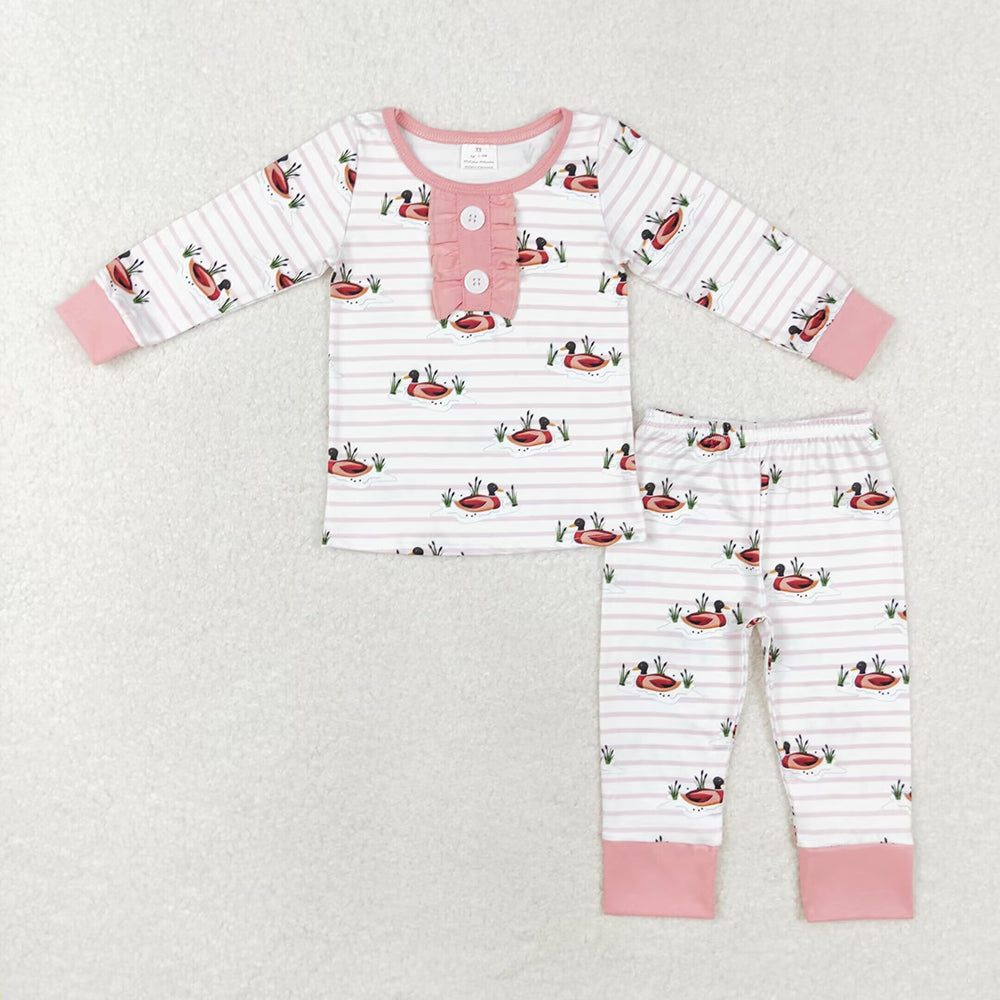 Baby Girls Pink Stripes Ducks Shirt Pants Pajamas Clothes Sets