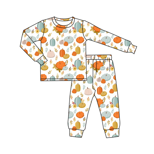 Baby Kids Pumpkin Leaves Shirt Pants Pajamas Clothes Sets Preorder