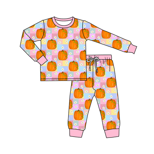 Baby Girls Pumpkin Flowers Shirt Pants Pajamas Clothes Sets Preorder