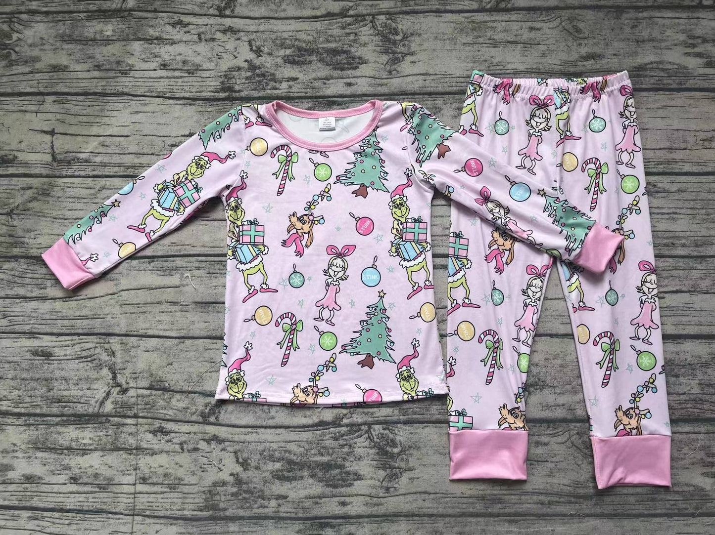 Baby Girls Pink Christmas Cindy Shirt Pants Bamboo Pajamas Clothes Sets