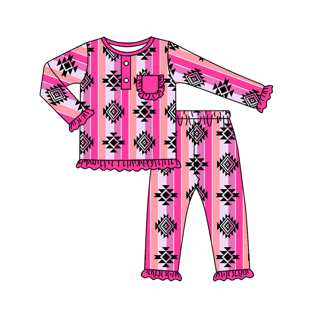 Baby Girls Western Pink Aztec Tee Pants Pajamas Clothes Sets Preorder