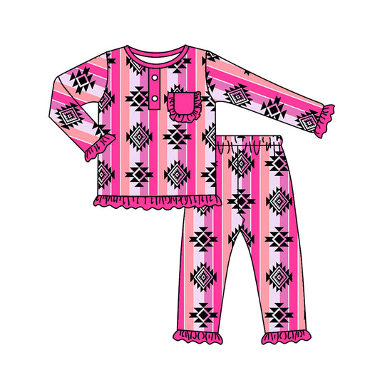 Baby Girls Western Pink Aztec Tee Pants Pajamas Clothes Sets Preorder