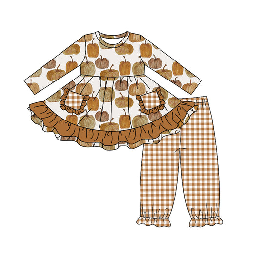 Baby Girls Fall Pumpkin Pockets Tunic Elastic Pants Clothes Sets Preorder
