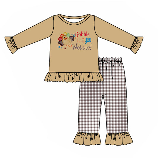 Baby Girls Thanksgiving Gobble Tee Ruffle Pants Clothes Sets Preorder