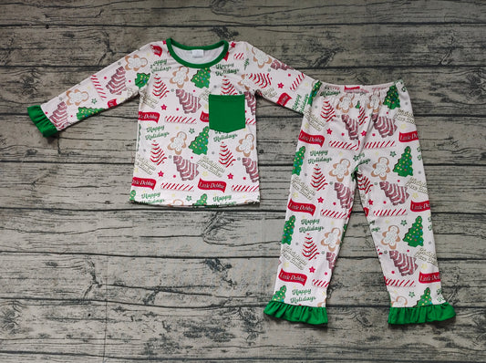 Baby Girls Christmas Season Tree Pocket Shirt Pants Pajamas Clothes Sets