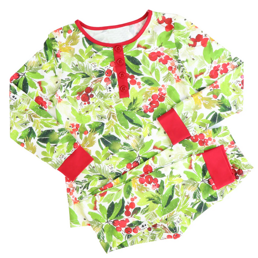 Baby Girls Christmas Green Leaves Tee Pants Pajamas Clothes Sets Preorder