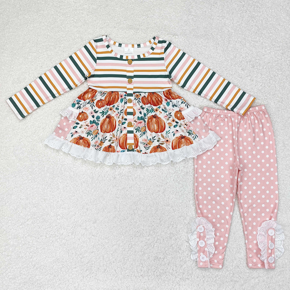 Sibling Baby Girls Bows Flowers Pumpkins Tunic Leggings Bell Bottom Pant Fall Clothes Sets