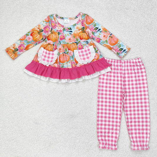 Baby Girls Pumpkin Flowers Tunic Top Legging Clothes Sets