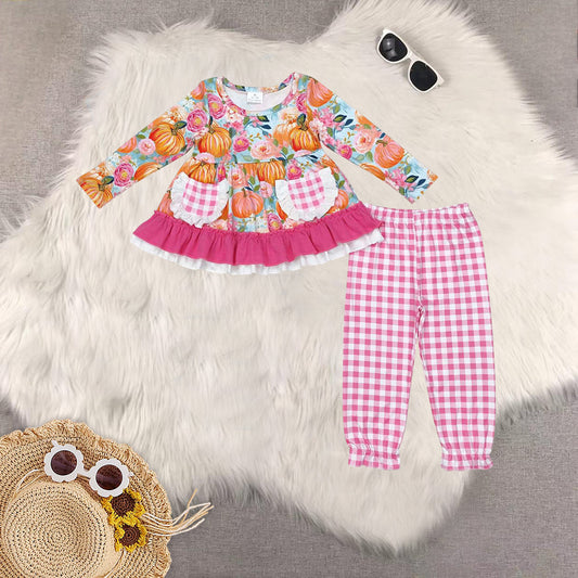 Sibling Baby Girls Fall Long Sleeves Pumpkins Pocket Tunic Pants Clothes Sets