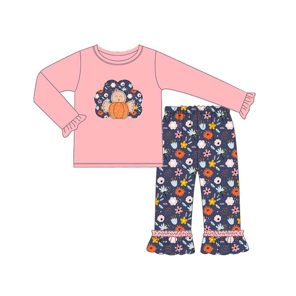 Baby Girls Turkey Thanksgiving Top Ruffle Pants Clothes Sets Preorder