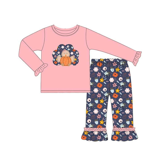 Baby Girls Turkey Thanksgiving Top Ruffle Pants Clothes Sets Preorder