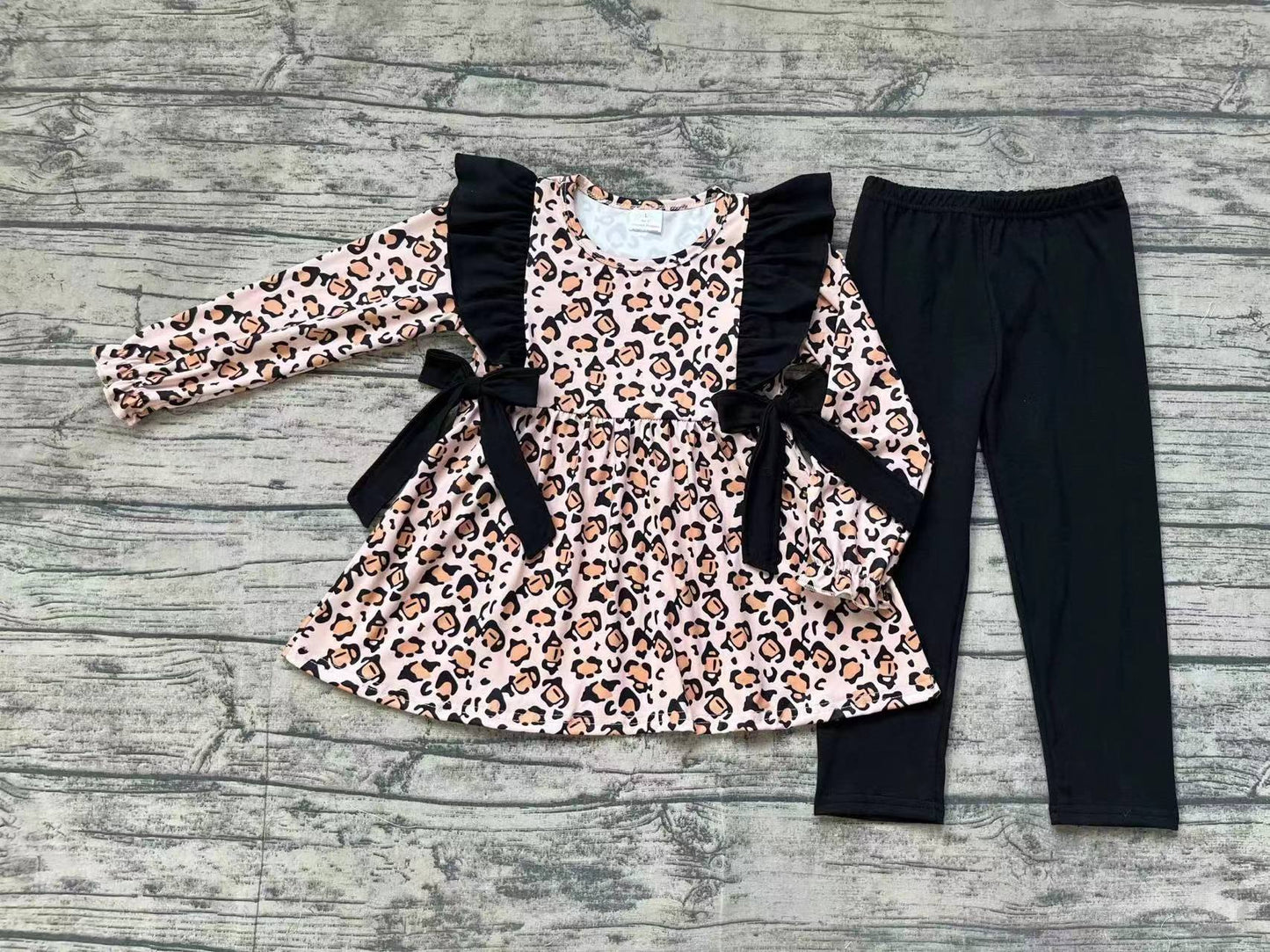 Baby Girls Leopard Bows Tunic Top Legging Clothes Sets
