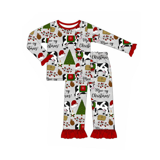 Baby Girls Christmas Cows Tops Pants Pajamas Clothes Sets Preorder