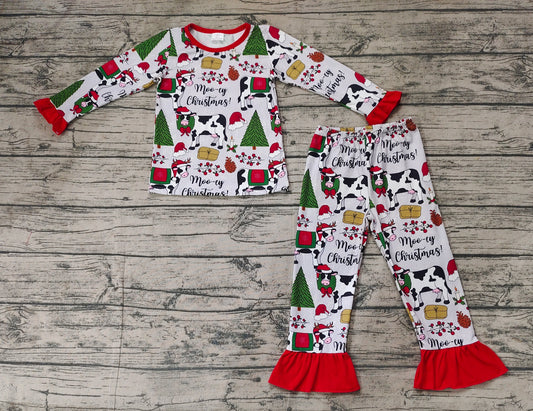 Baby Girls Christmas Cows Tops Pants Pajamas Clothes Sets Preorder