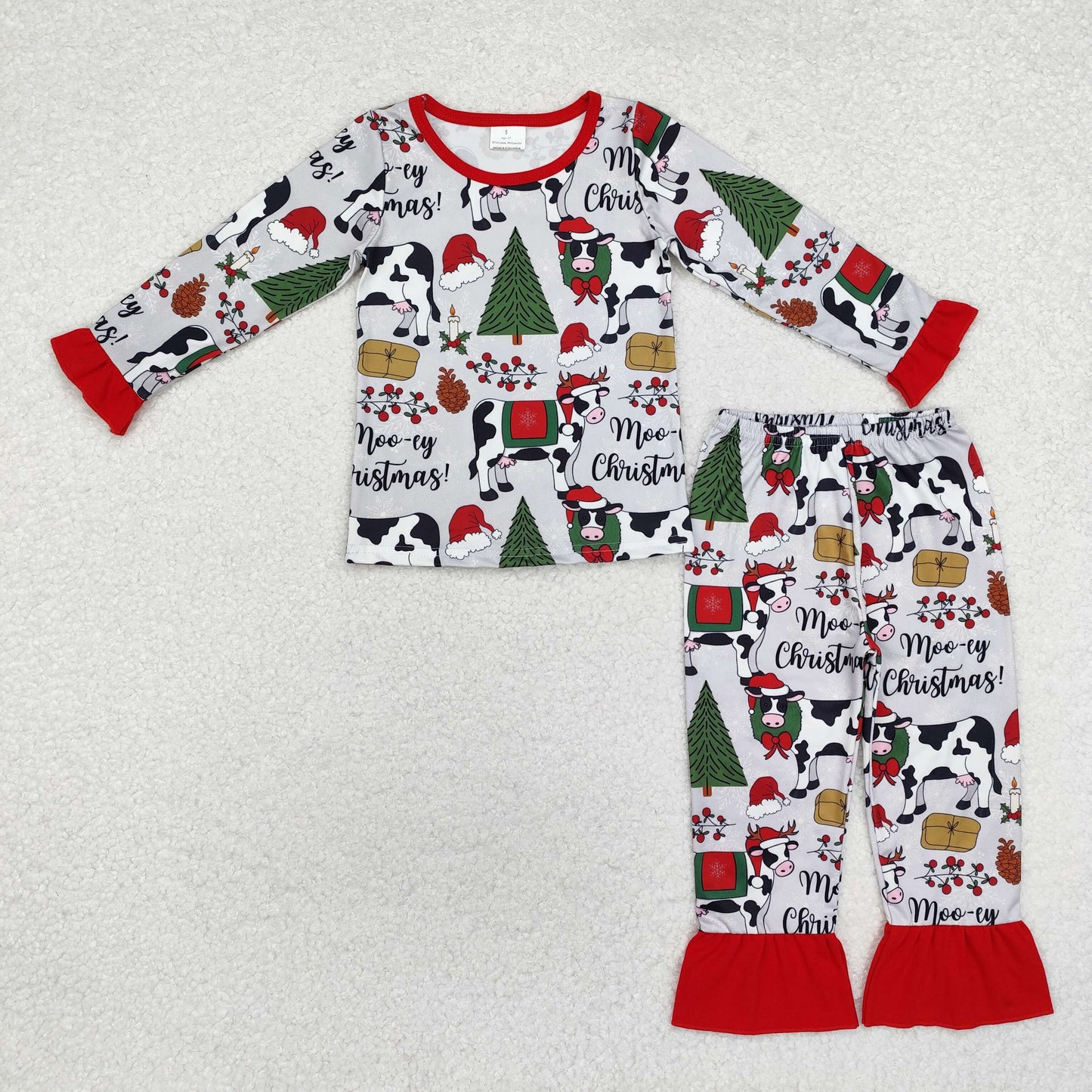Family Sibling Hats Cows Trees Farm Merry Christmas Pajamas Sets Zipper Footie Rompers Women Pants