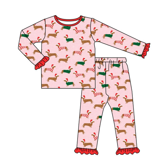 Baby Girls Christmas Dachshund Top Pants Pajamas Outfits Sets Preorder