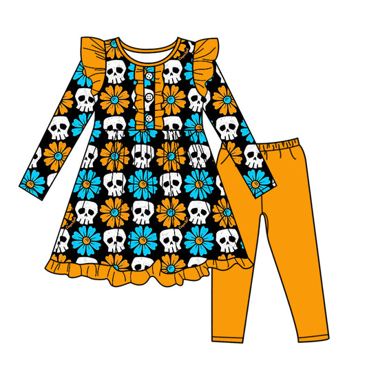 Baby Girls Halloween Ghost Flowers Tunic Legging Pants Clothes Sets Preorder