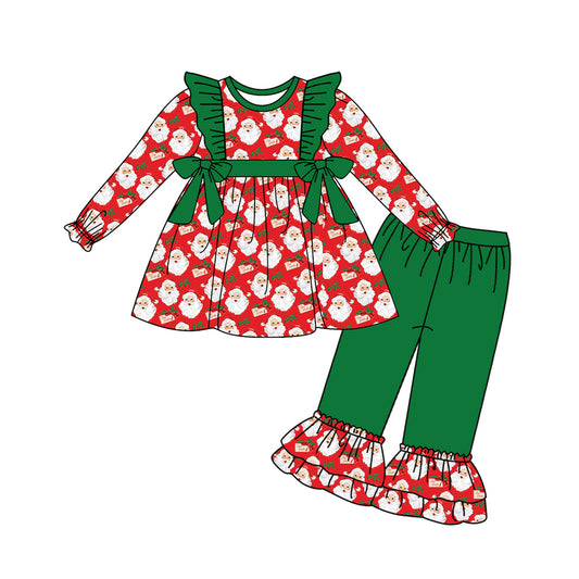 Baby Girls Christmas Santa Bows Tunic Ruffle Pants Clothes Sets Preorder