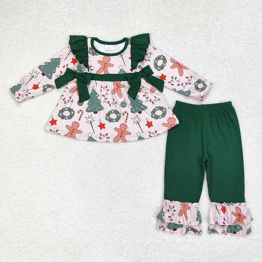 Baby Girls Christmas Gingerbread Bows Tunic Ruffle Pants Clothes Sets