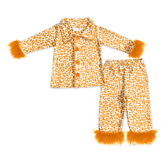 Adult Women Halloween Orange Leopard Buttons Top Pants Pajamas Preorder