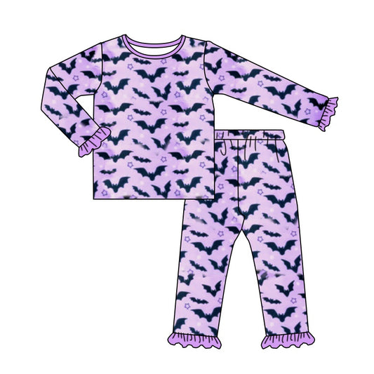 Baby Girls Halloween Lavender Bats Top Pants Bamboo Pajamas Clothes Sets Preorder