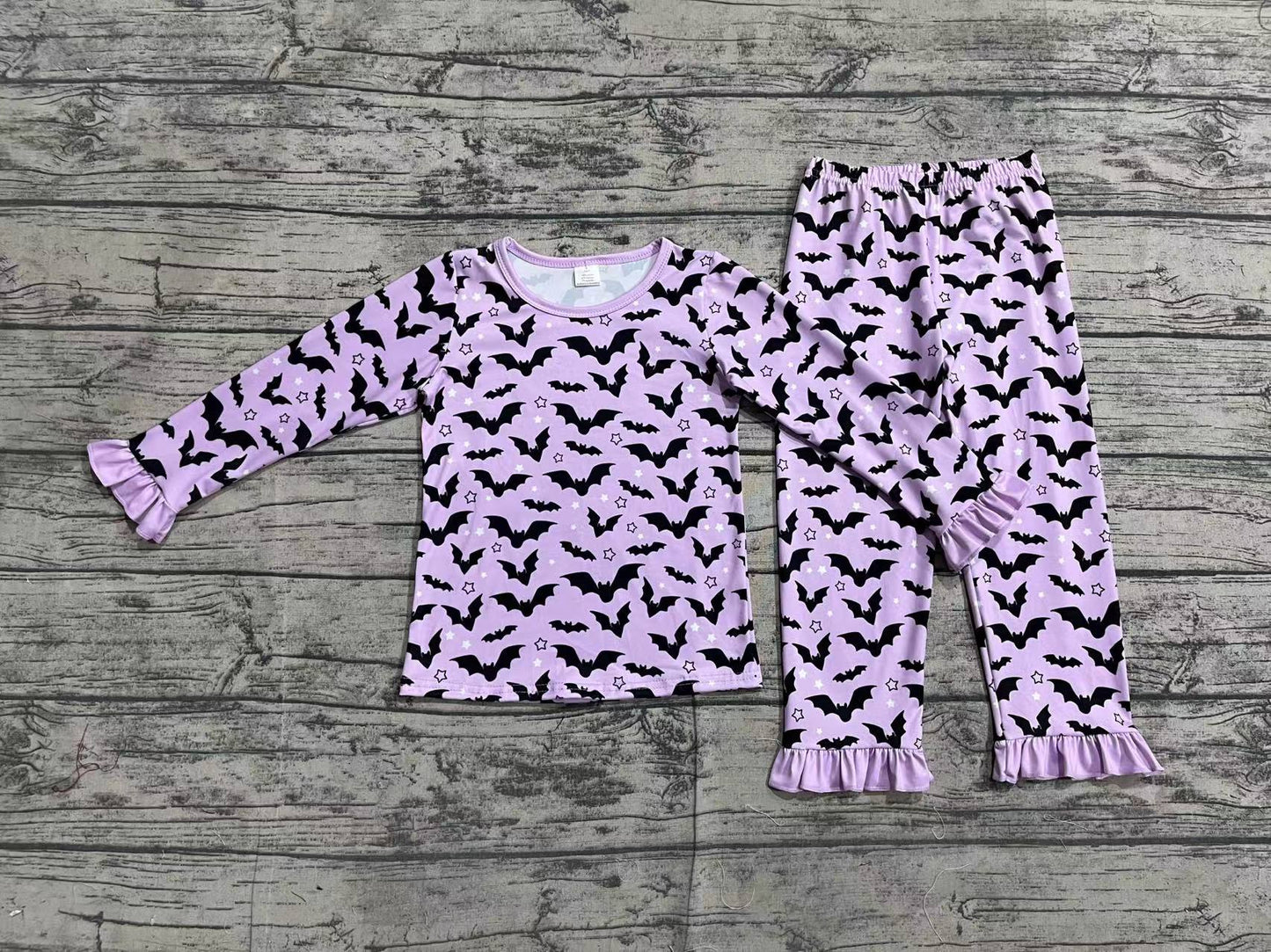 Baby Girls Halloween Lavender Bats Top Pants Bamboo Pajamas Clothes Sets Preorder
