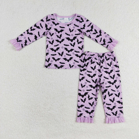 Baby Girls Halloween Lavender Bats Top Pants Bamboo Pajamas Clothes Sets