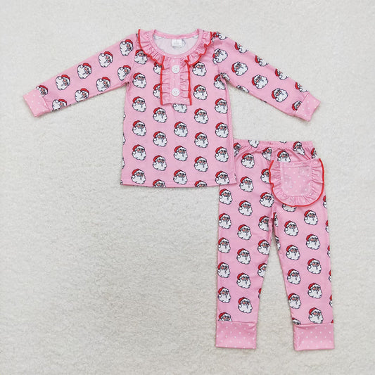 Baby Girls Christmas Pink Santa Ruffles Top Pants Bamboo Pajamas Clothes Sets