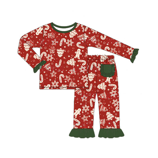 Baby Girls Christmas Red Tree Shirt Top Ruffle Pants Pajamas Clothes Sets Preorder