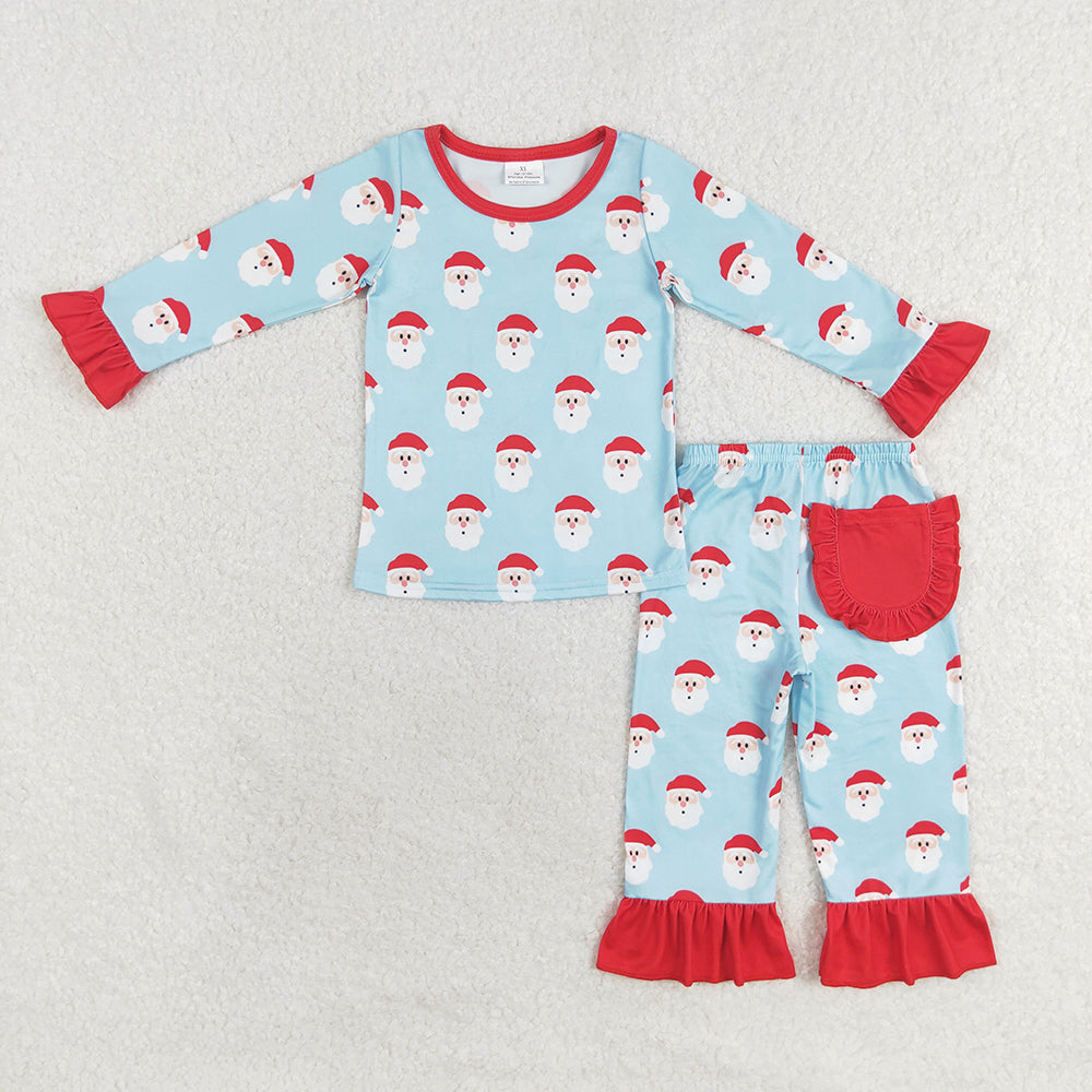 Baby Girls Boys Christmas Blue Red Santa Sibling Pajamas Clothes Sets