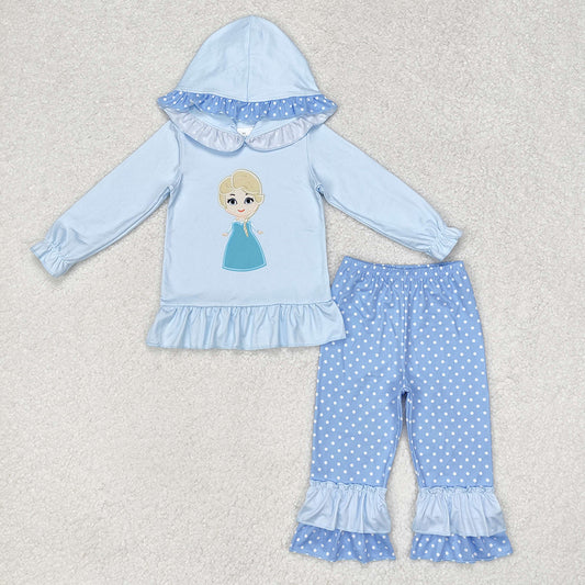 Baby Girls Princess Blue Hooded Top Ruffles Pants Clothes Sets