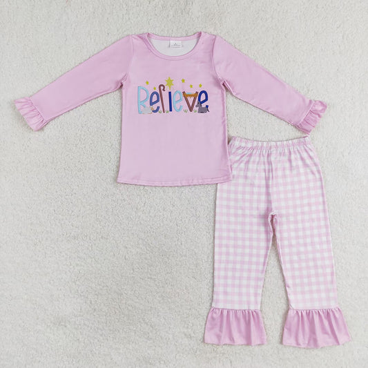 Baby Girls Boys Sibling Christmas Believe Top Pants Clothes Sets